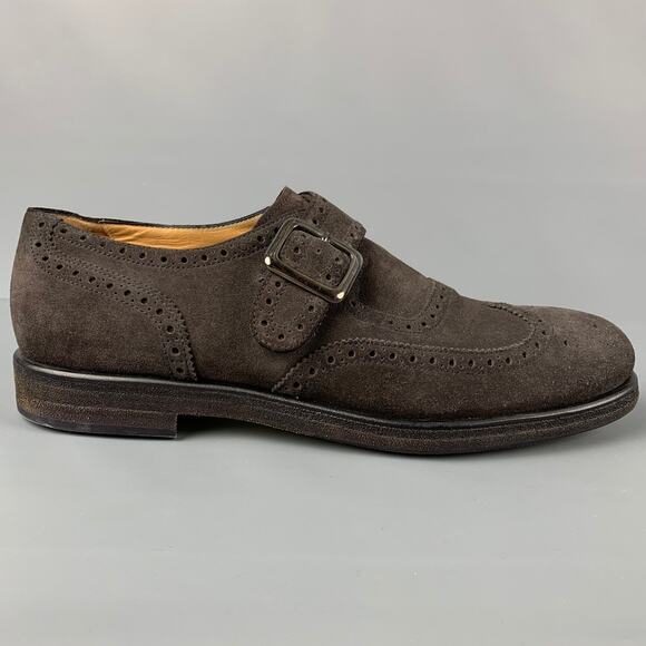 GIORGIO ARMANI Size 11 Brown Perforated Leather Monk Strap Loafers - Picture 1 of 8
